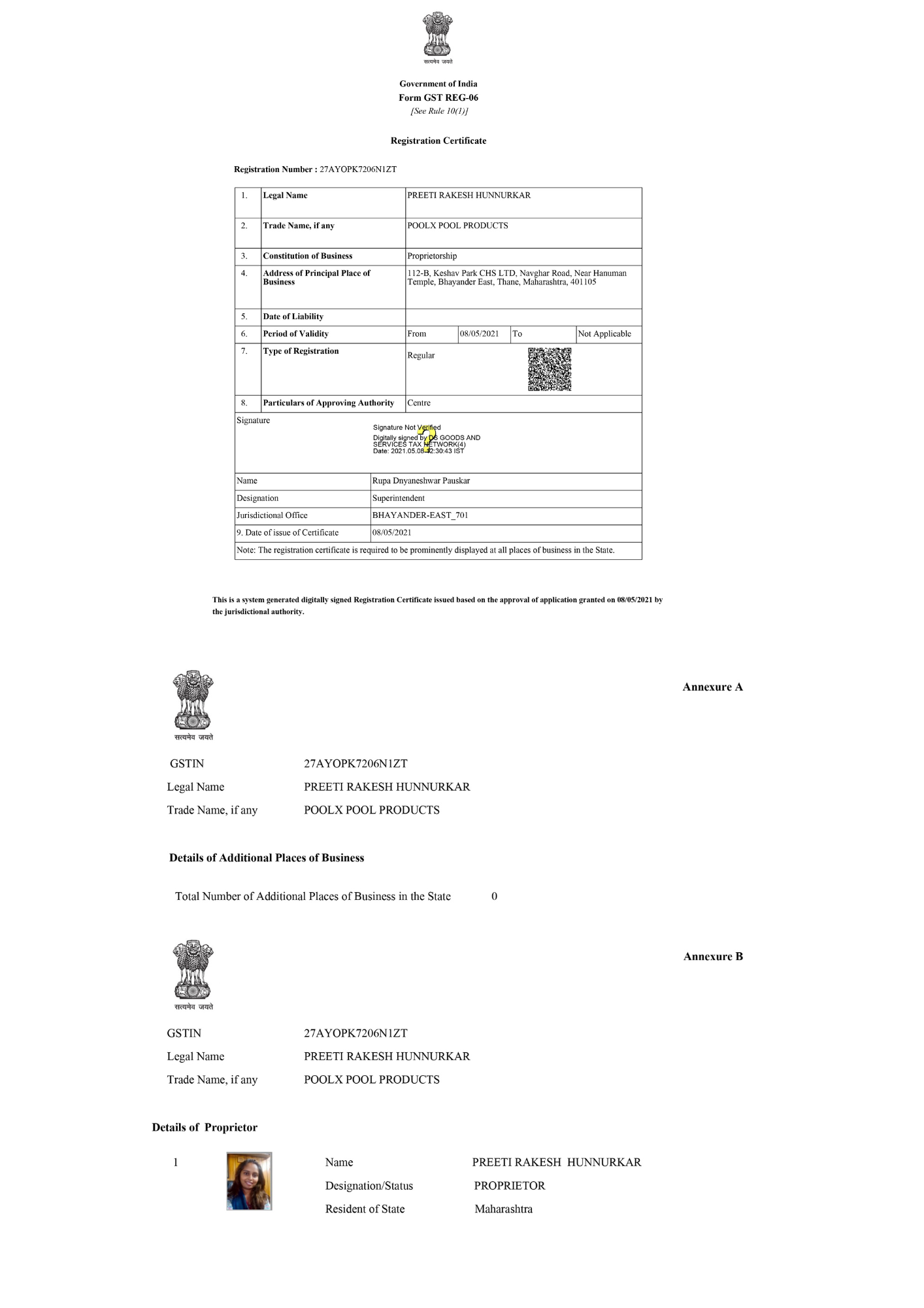 Registration Certificate